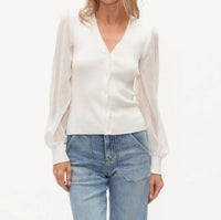 SIX/FIFTY Celeste Sheer Sleeve Top in white - women's blouse