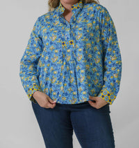 Just Bellina - Button Down Long Sleeve Floral Blouse - Plus