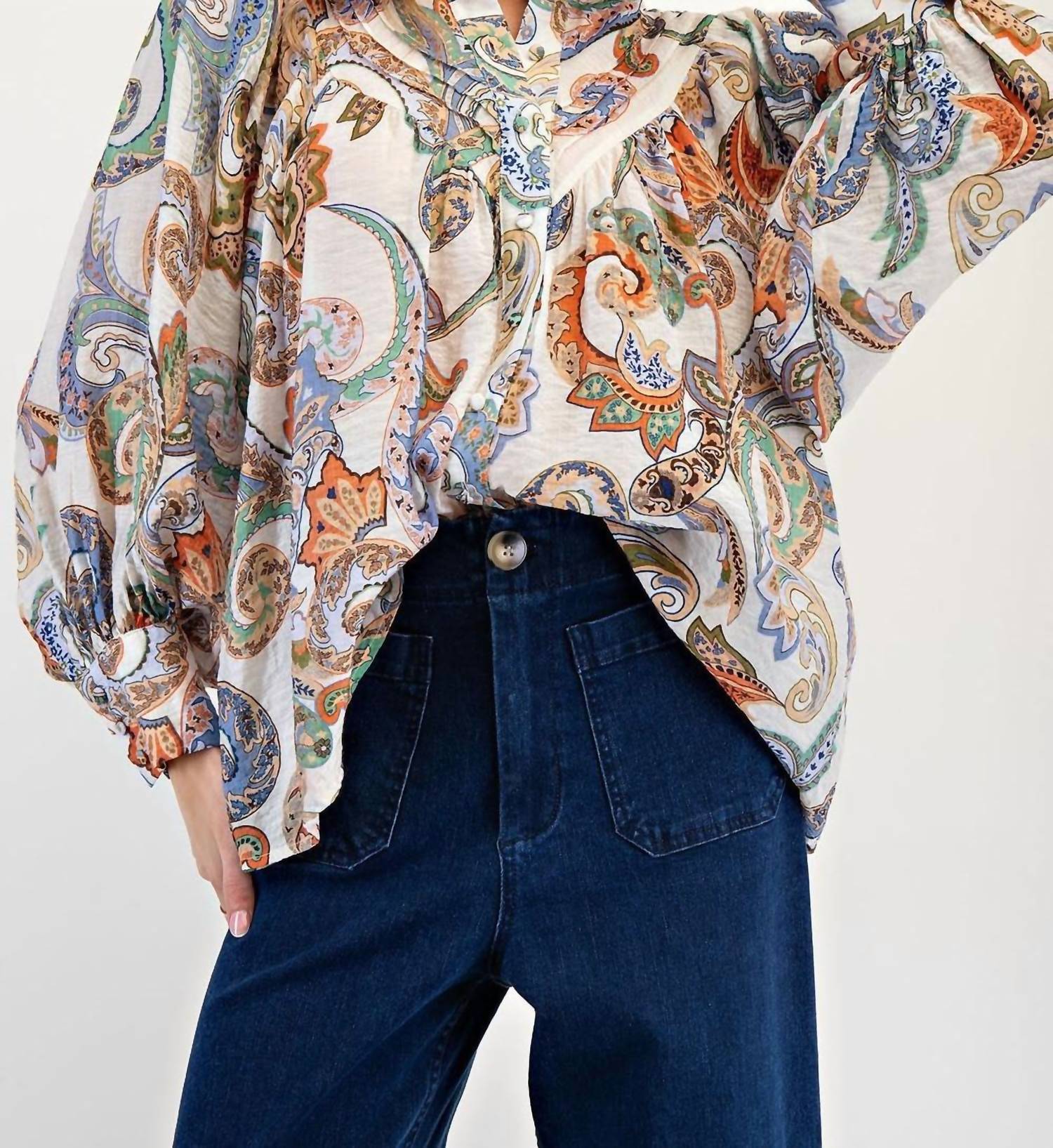 Ee:Some - Paisley Printed Bubble Sleeve Top
