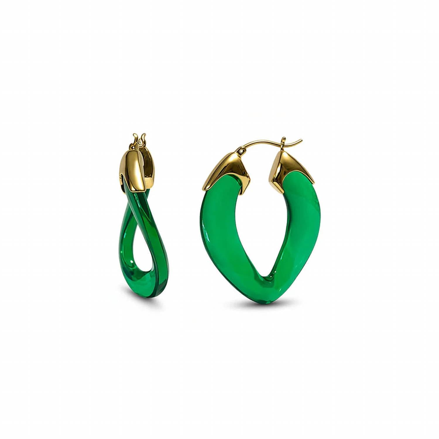 Gold & Honey - Women's Curb Link Lucite Birthstone Hoop Earrings