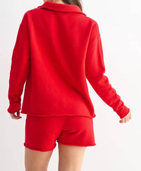 mono b Women's Malibu Vintage Henley Top in red - women's long sleeve top - detail view