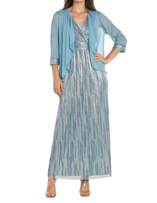 R&M Richards - Metallic Platter Dress With Removable Sheer-sleeve Jacket Set