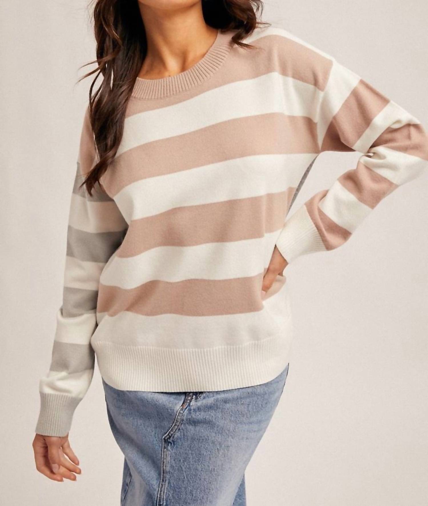 Hem & Thread Blocking Out Sweater in taupe - women's sweater - view 4