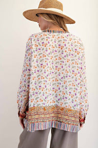 Easel - Mixed Print Button Down Top
