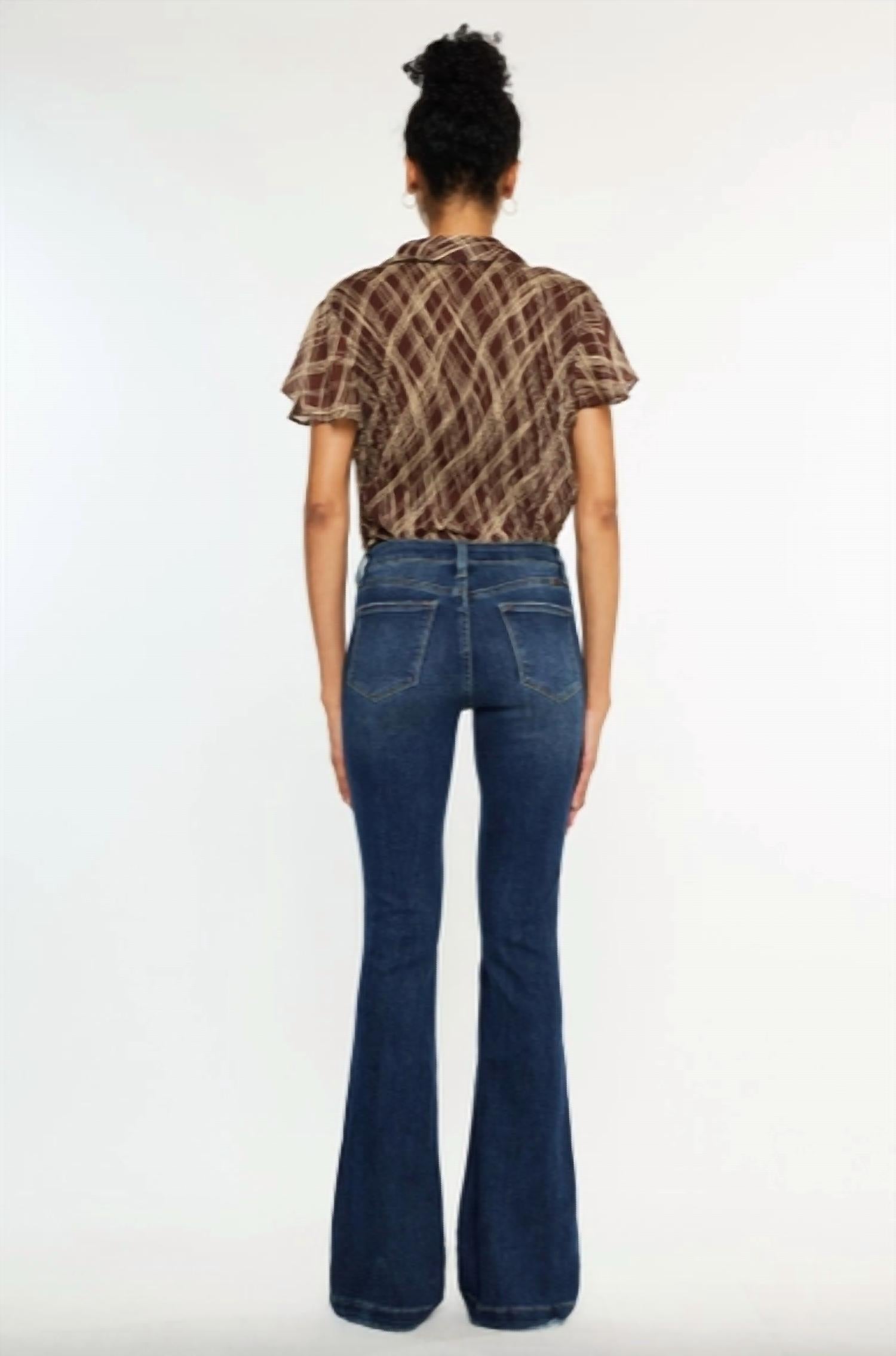 Kancan - Mid Rise Button Up Distressed Flare Jeans