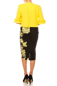 Maya Brooke - Floral Print Ruffled Jacket Dress 2-Piece Set