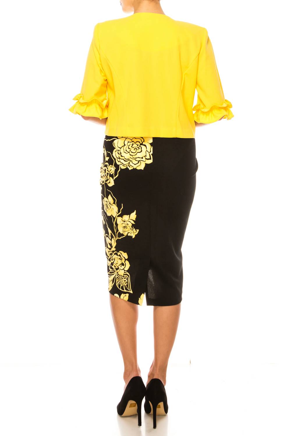 Maya Brooke - Floral Print Ruffled Jacket Dress 2-Piece Set