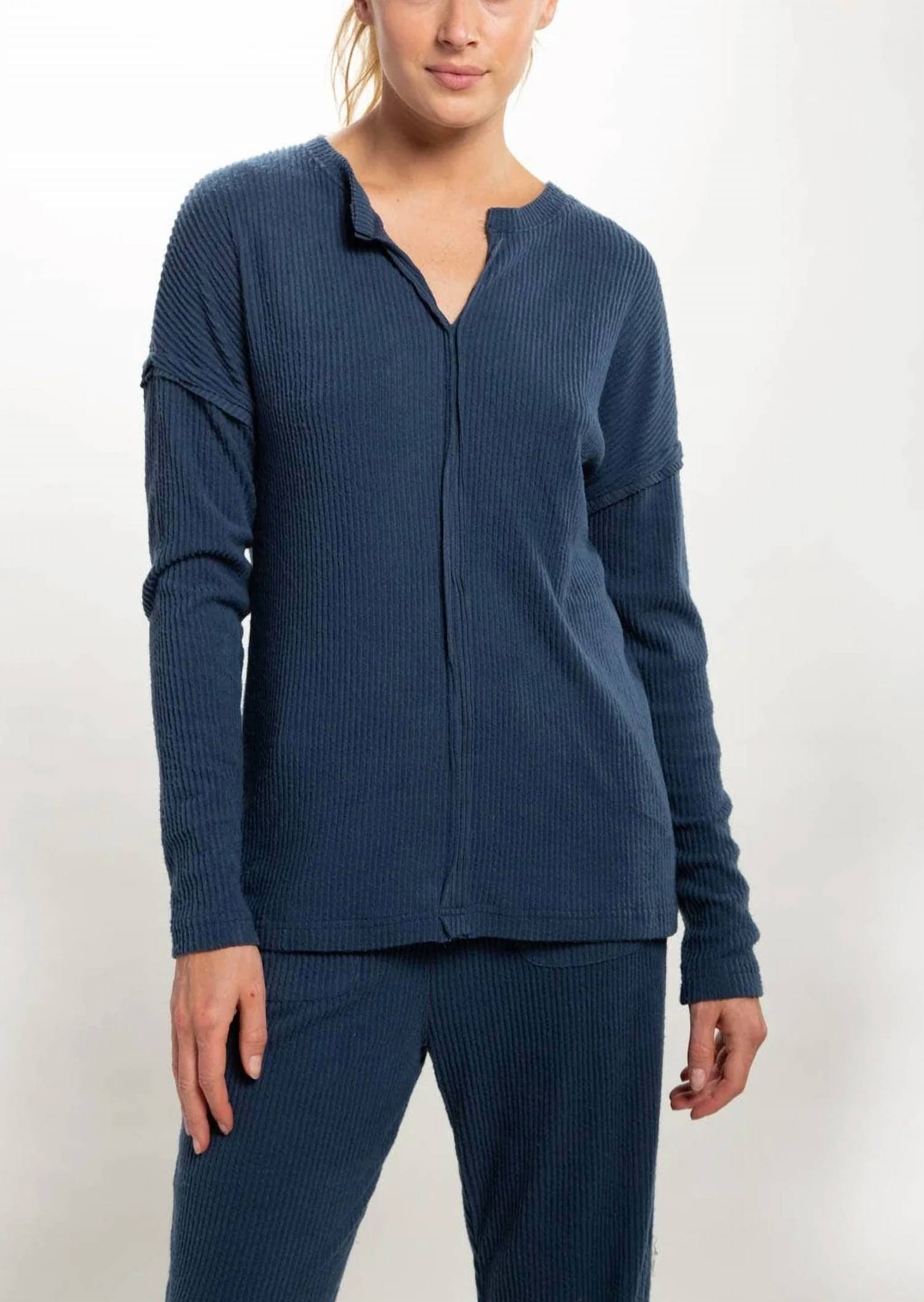 Mono B - Ribbed Chill Lounge Pullover With Notched Neckline