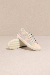 Miim - Women's Joann Rubber Sole Lace-up Rhinestone Suede Star Sneakers