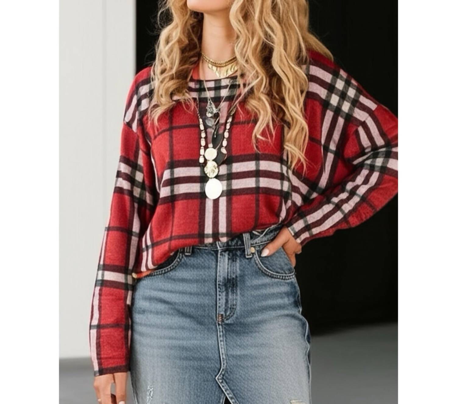 First Love By Lovelyn - Plaid Light Knit Sweater