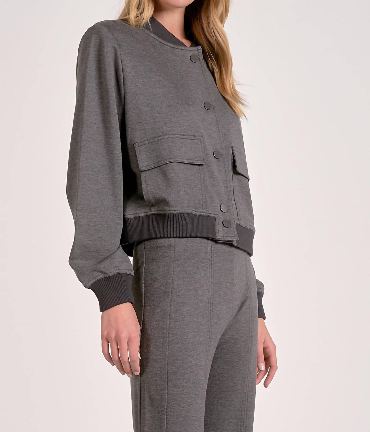 ELAN Lightweight Bomber Jacket in heather grey - women's jacket - alternate view
