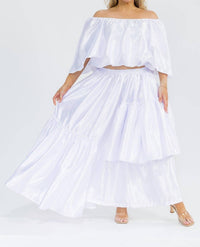 Karen T Design - Off Shoulders Crop Top And Asymmetric Ruffled Skirt Set