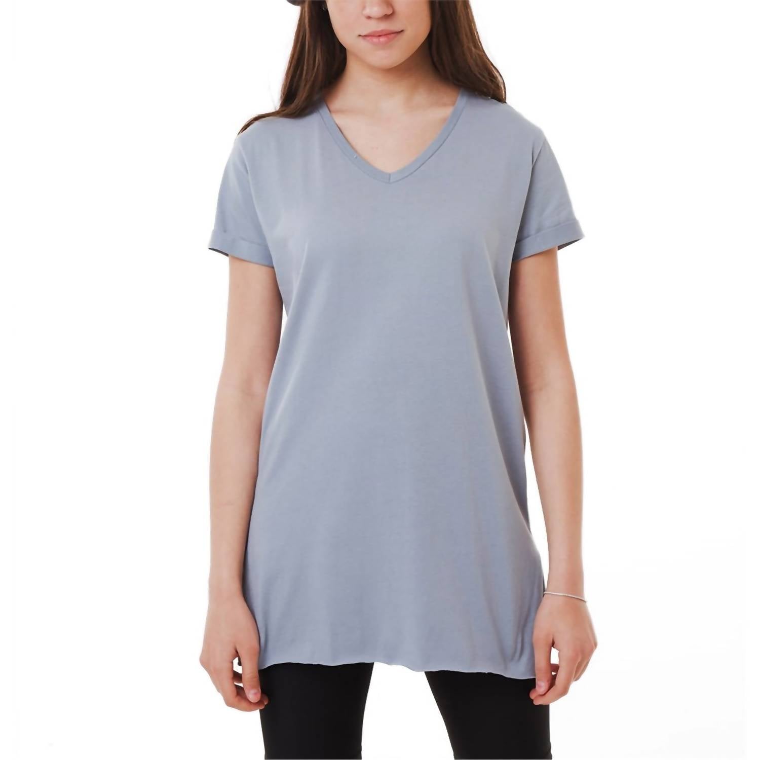 Ambar - V-neck Side Slit Cotton Tunic T-shirt
