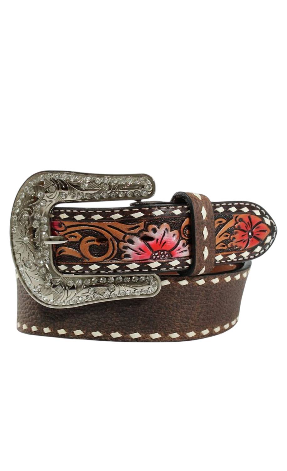 Angel Ranch Women's Leather Hand Painted Accents Belt in brown multi - women's accessory