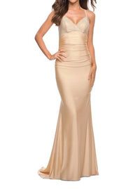 La Femme - Fitted Long Jersey Prom Gown