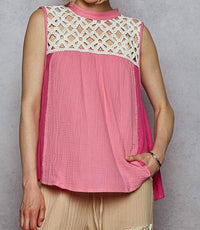 POL Double Gauze Top in bubblegum pink - women's shirt