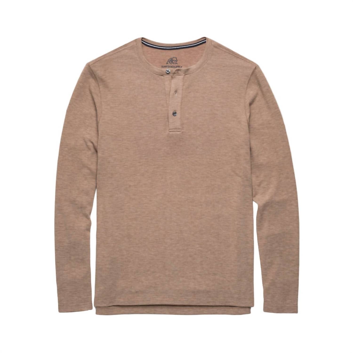 Surfside Supply Men's Sean Ultra Soft Classic Henley Top in camel heather - men's long sleeve top