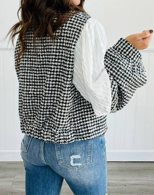 Pol - Houndstooth Jaquard Mixed Panel Jacket