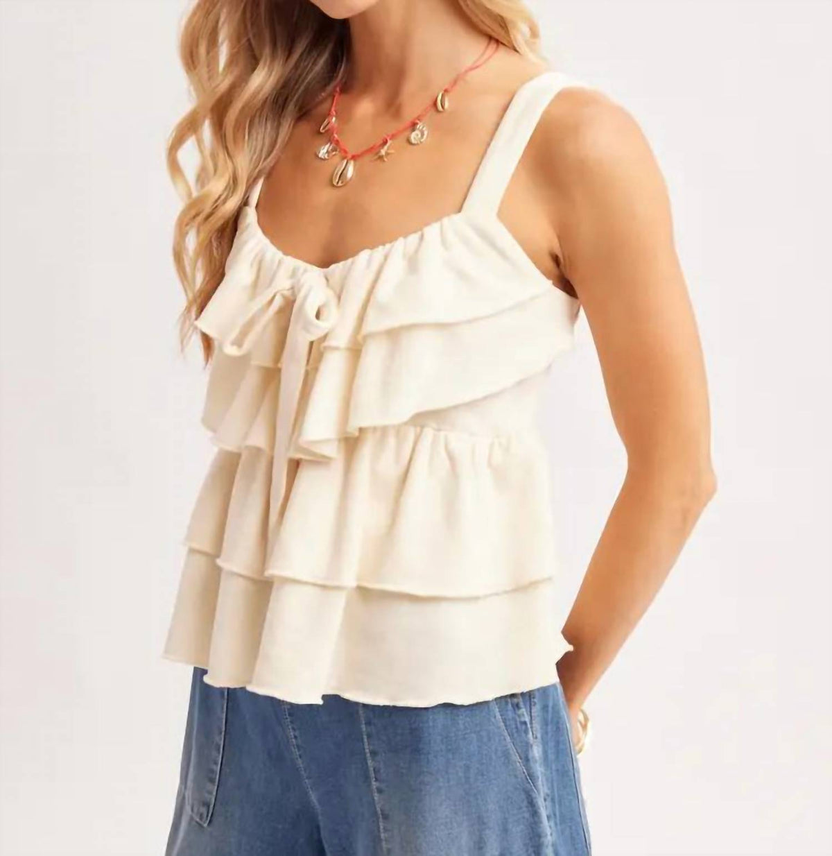Bluivy - Sonoran Tiered Ruffle Tie-front Tank Top