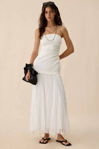 Astr - Yvonne Mixed Media Strapless Maxi Dress