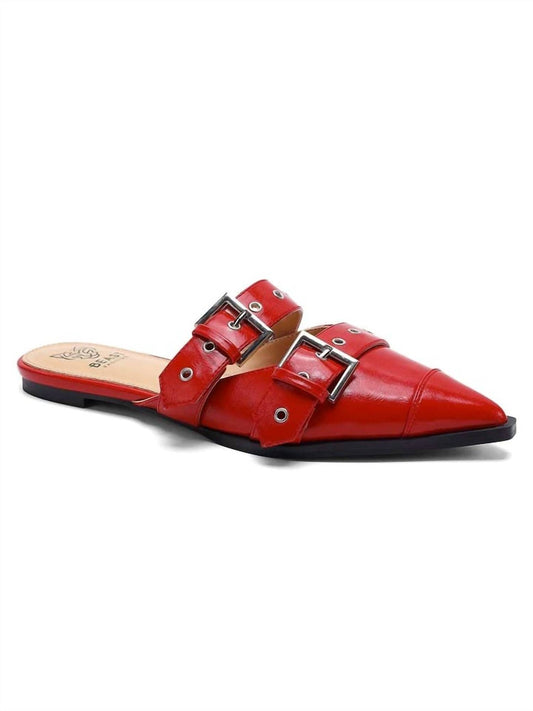 Let'S See Style - Women's Double Buckle Strap Pointed Toe Flat Mules