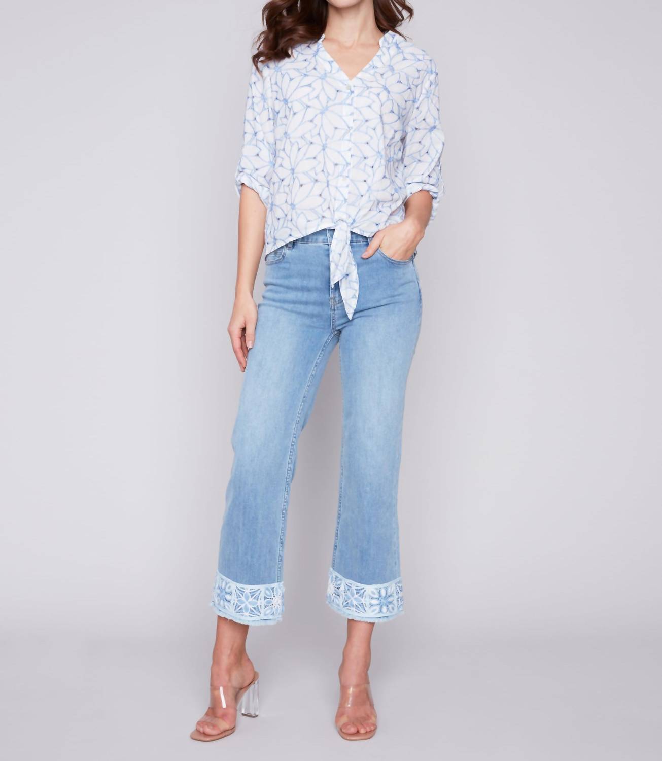 Charlie B - Long Sleeve Shirt With Button & Knot