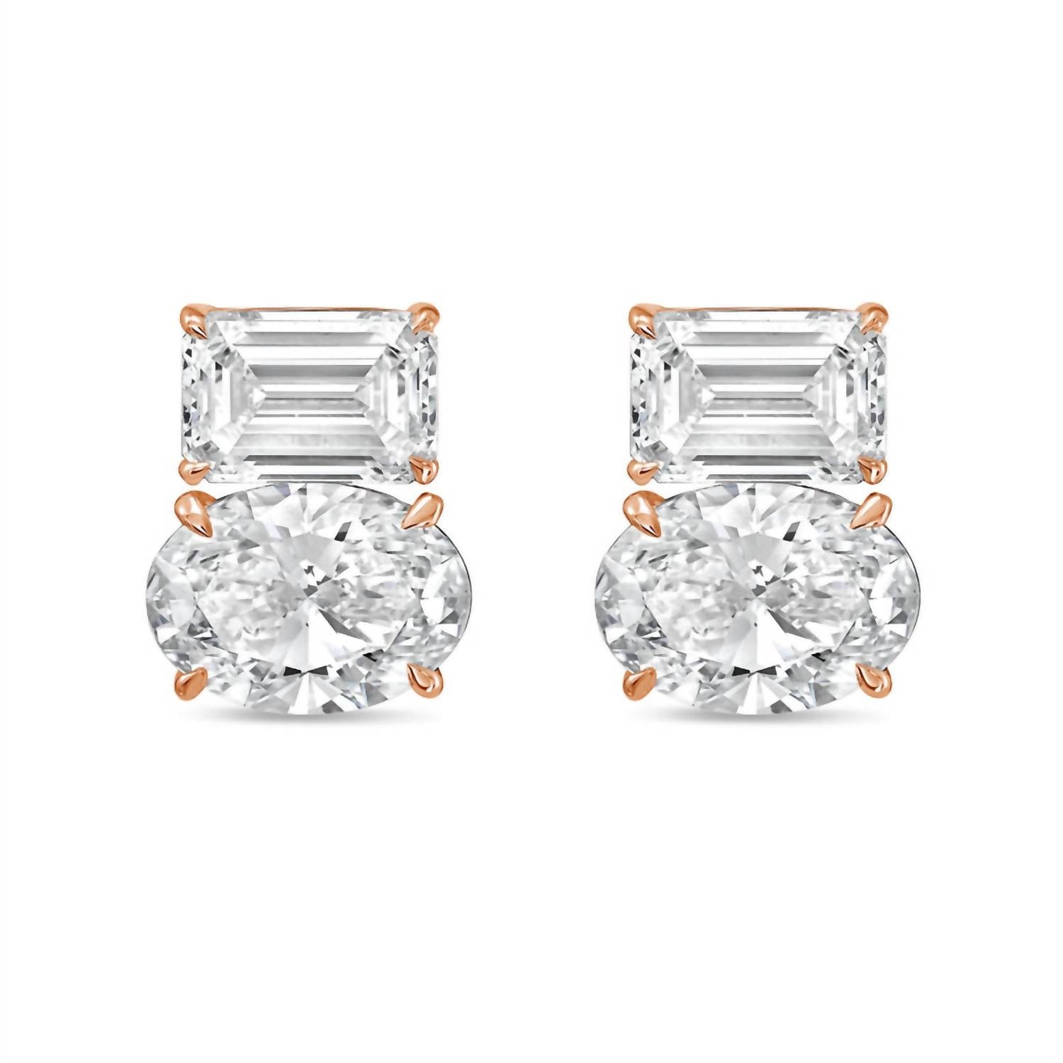 Diana M Jewels - Women's Emerald & Oval Lab-grown Diamond Stud Earrings (12.00 Tcw) - Luxe