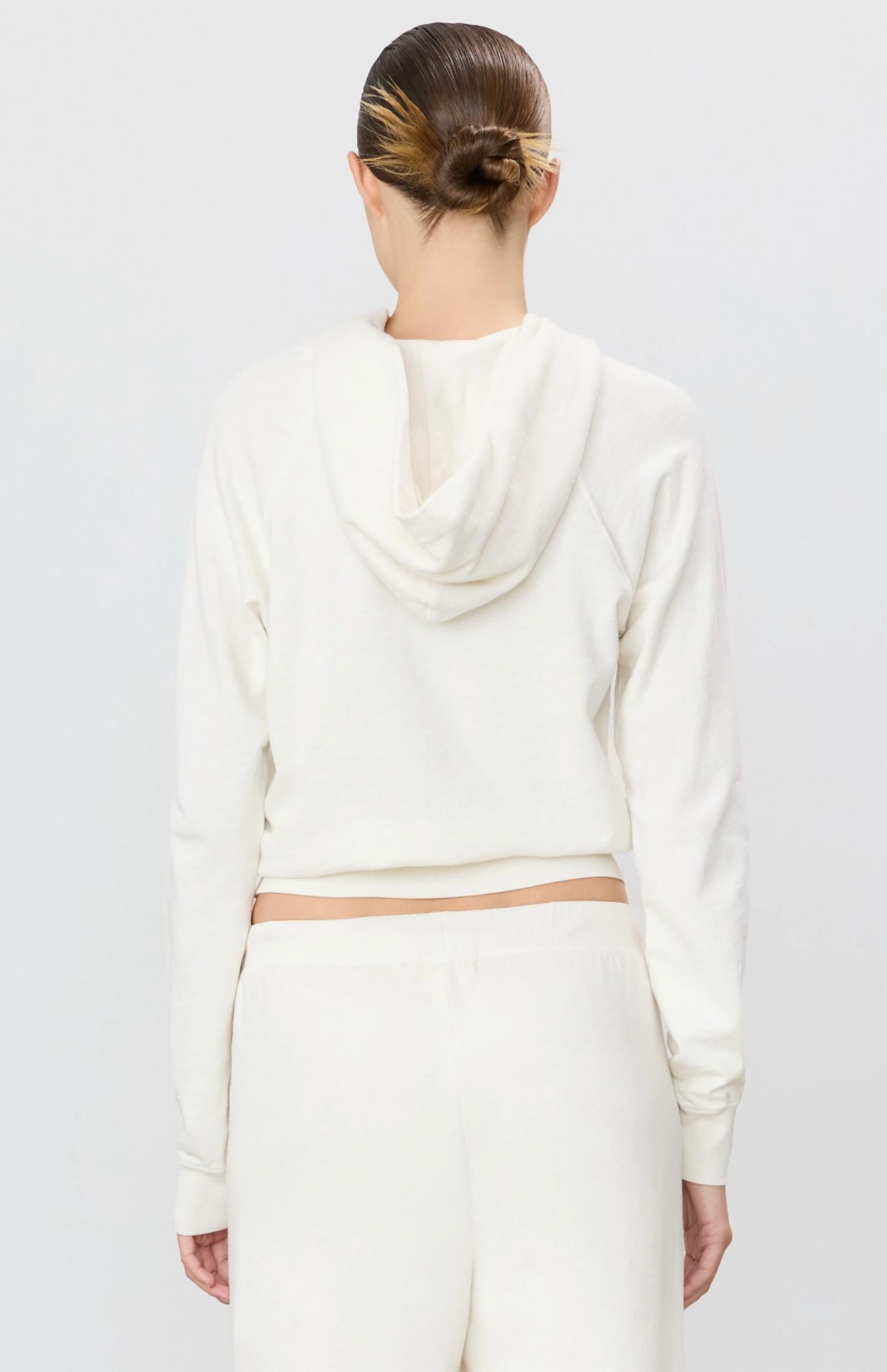 Eterne Shrunken Hoodie Sweatshirt in bone - women's top - alternate view