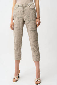 Joseph Ribkoff - Metallic Abstract Print Slim Crop Jeans
