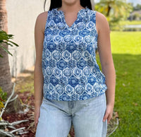 Charlie B - Printed Sleeveless Ruffle Neck Top