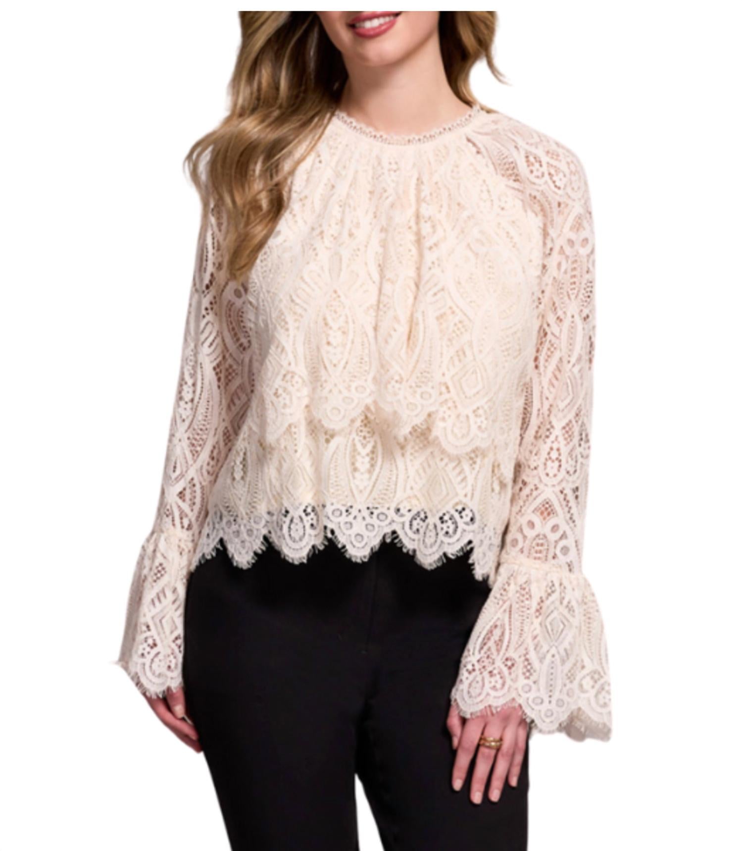 TRIBAL Tiered Blouse With Lined Body in moonstone - women's blouse