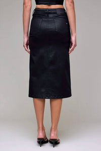Hidden - Coated High Rise Front Slit Midi Skirt