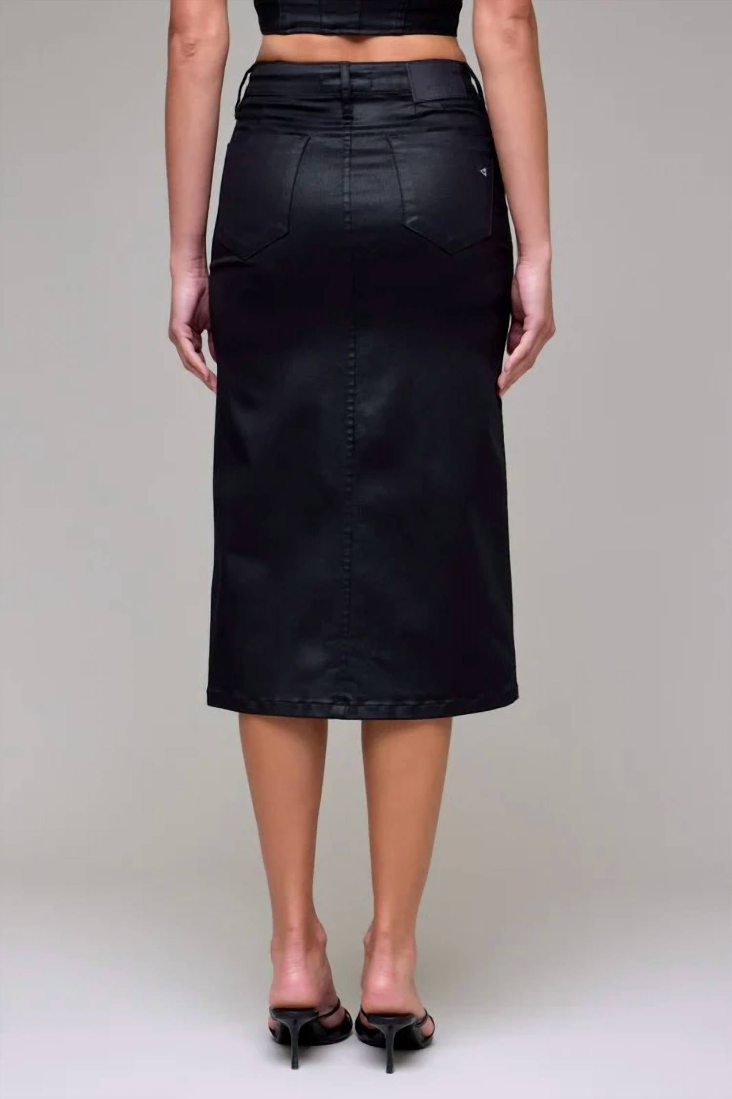 Hidden - Coated High Rise Front Slit Midi Skirt