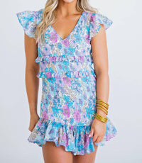 Karlie - Groovy Ruched Floral Pattern Mini Dress
