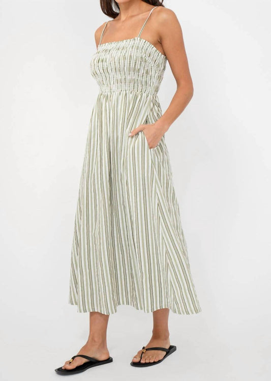 Greylin - Lanis Stripe Smocking Removable Strap Midi Dress