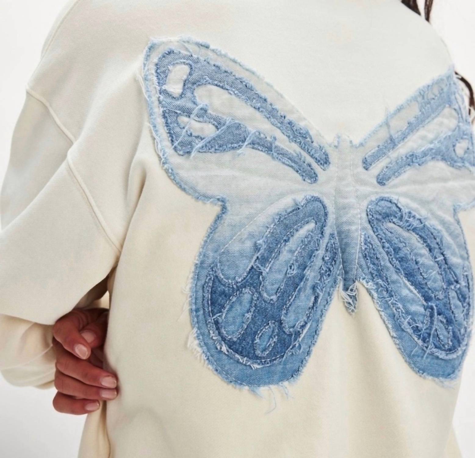 Free People Butterfly Patchwork Crewneck Sweatshirt in indigo ivovry - women's top - alternate view