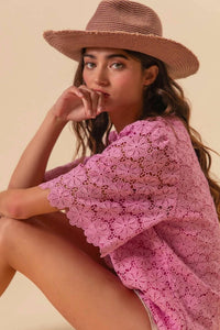 Bibi - All Over Flower Lace V Neck Top