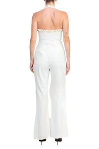 Adrianna Papell - Embellished Halter Neck Knit Crepe Jumpsuit