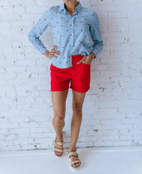 B.Young - Fenix Cherry Button Up Top