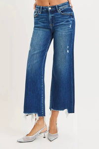 Risen - High Waist Crop Wide Leg Jeans