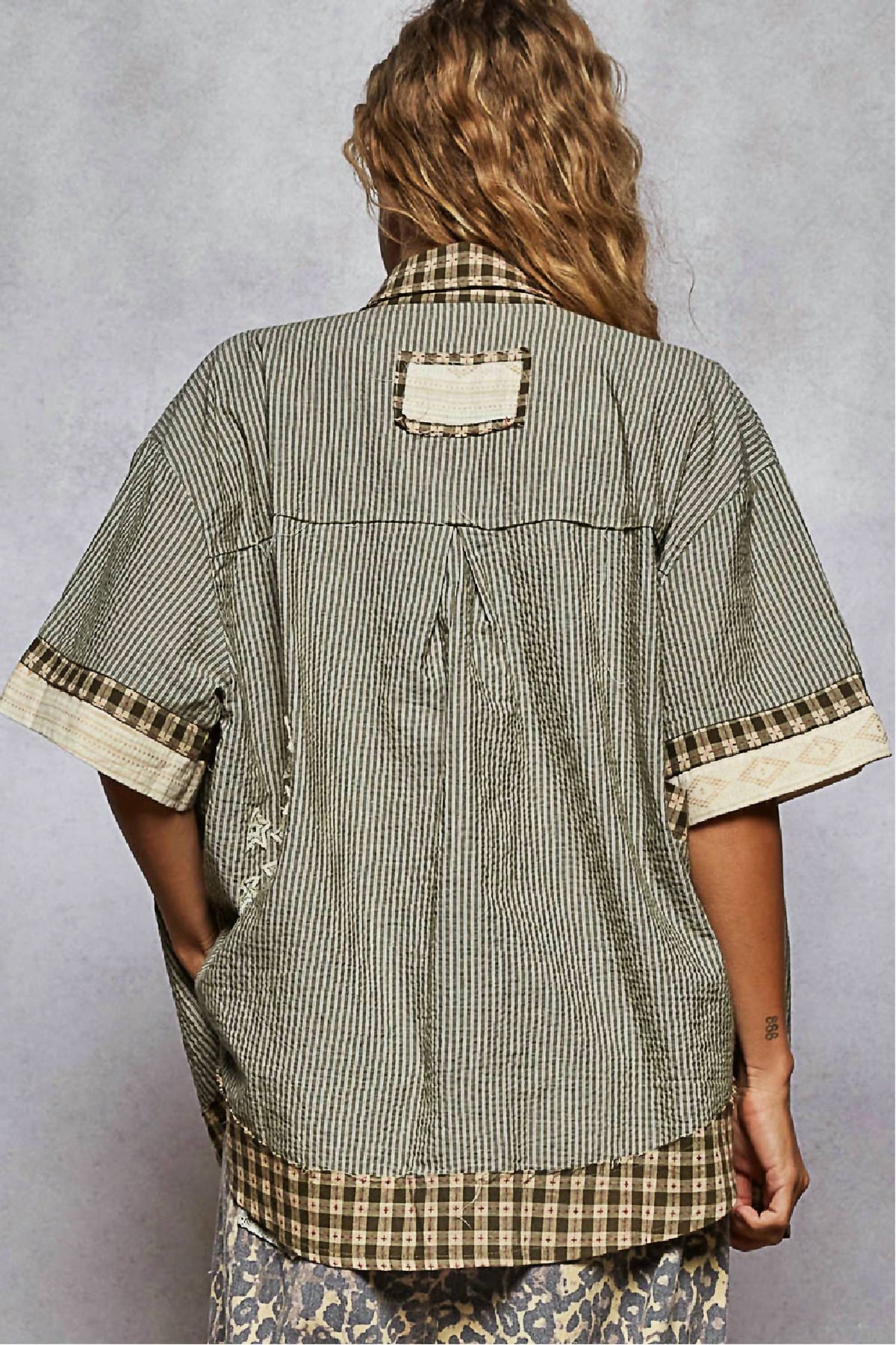 Pol - Print Textured Button Down Shirt