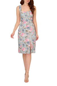 Adrianna Papell - Floral Matelasse Square Neck Dress