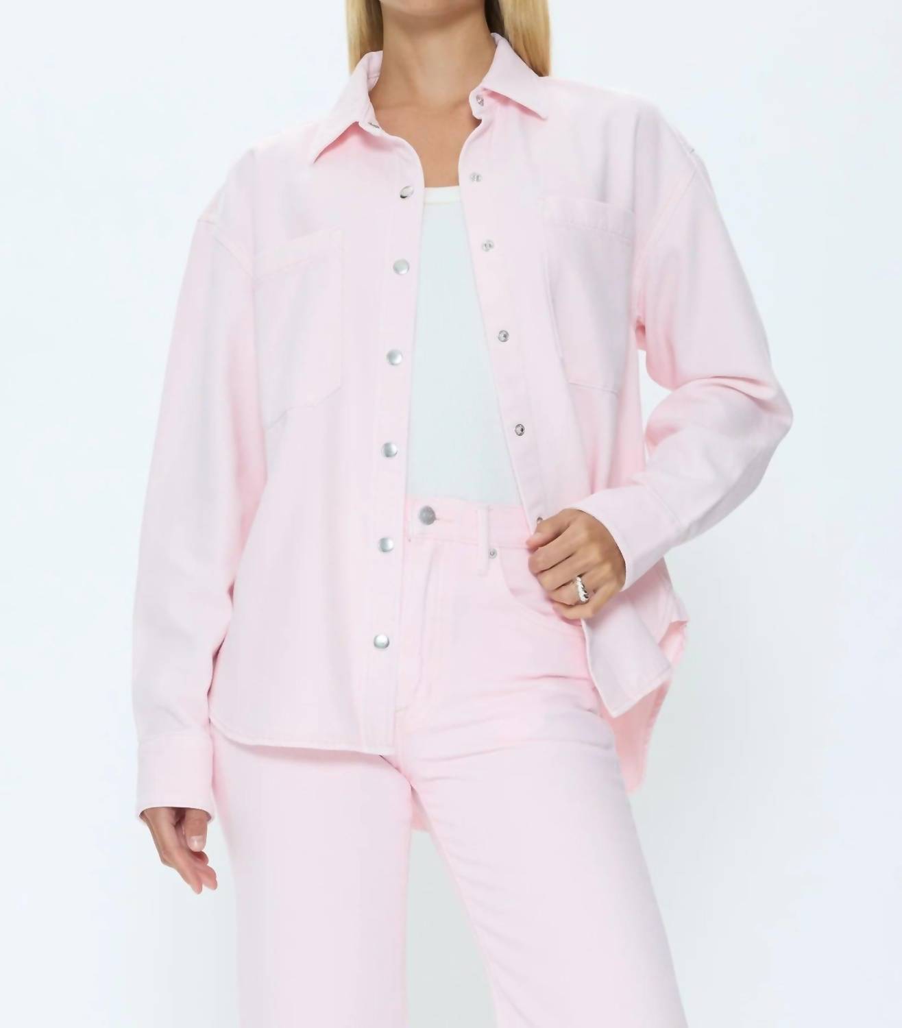 PISTOLA Elin Denim Shacket in blush - women's jacket - alternate view