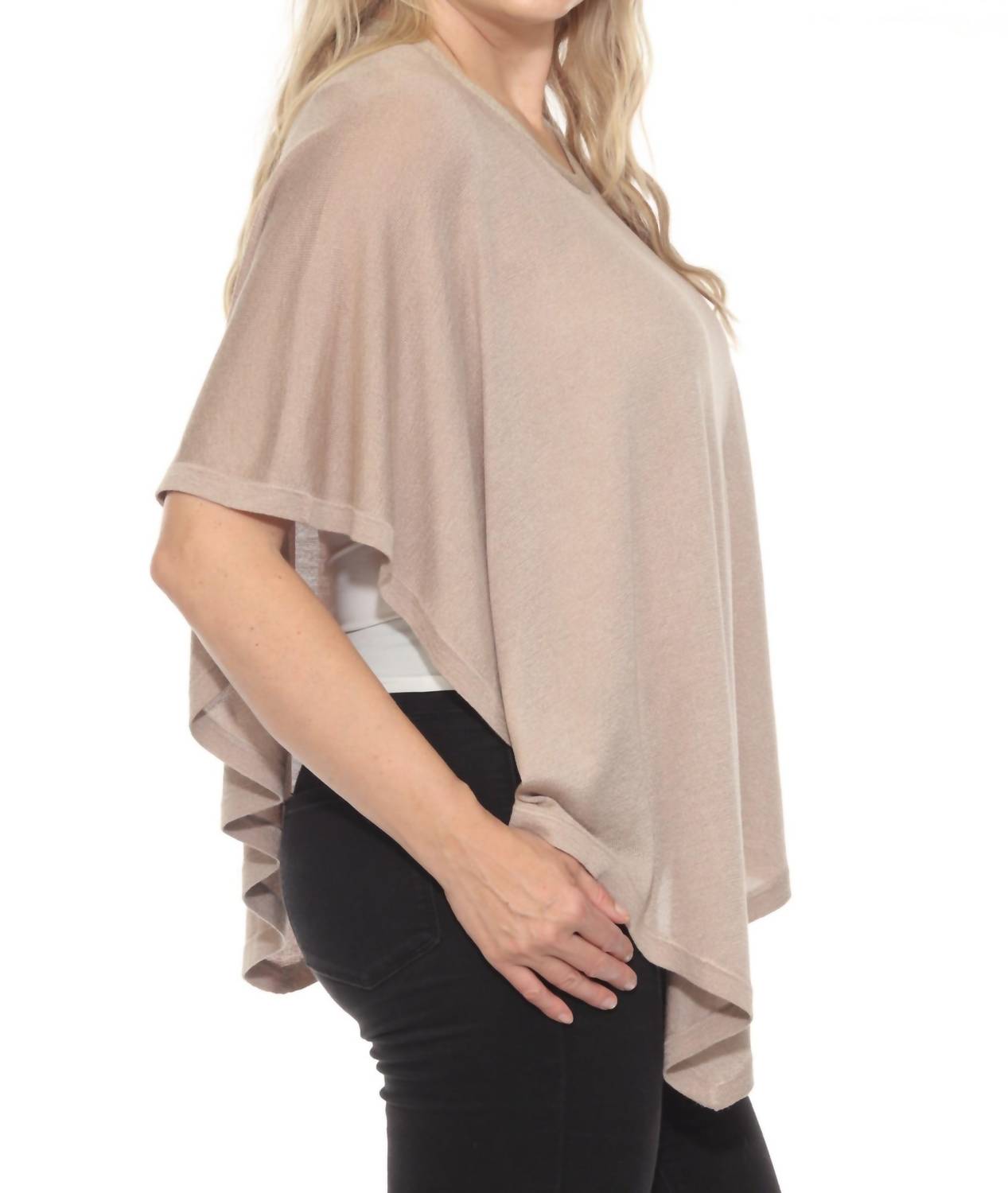 Joseph Ribkoff Metallic Sweater Knit Poncho Top in dune gold - women's sweater - view 4
