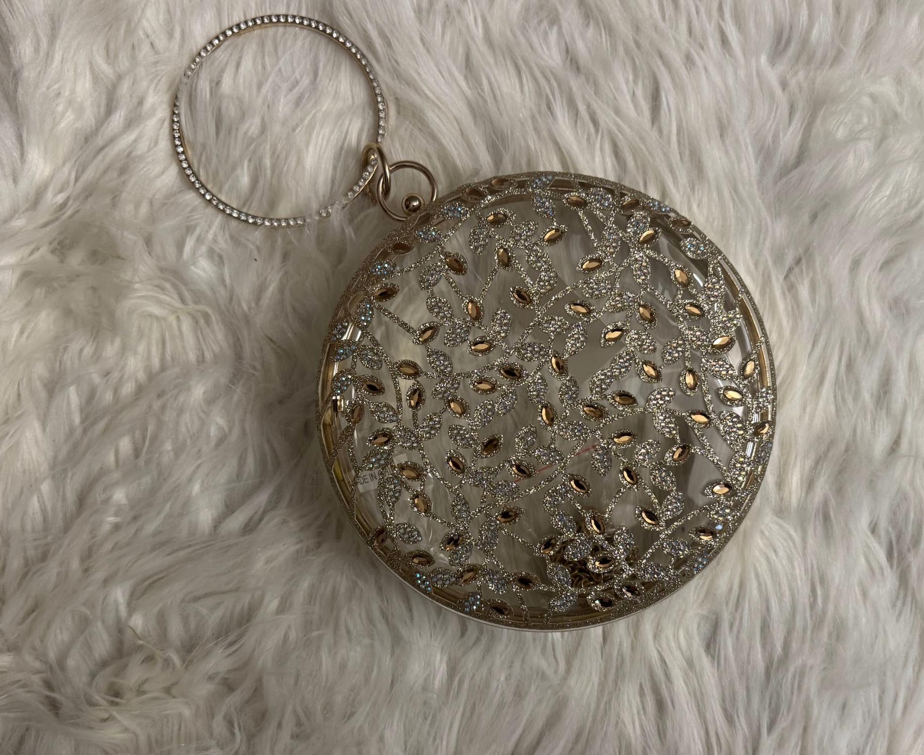 SW TRADING Women's Roung Crossbody Purse in clear witth gold - women's bag
