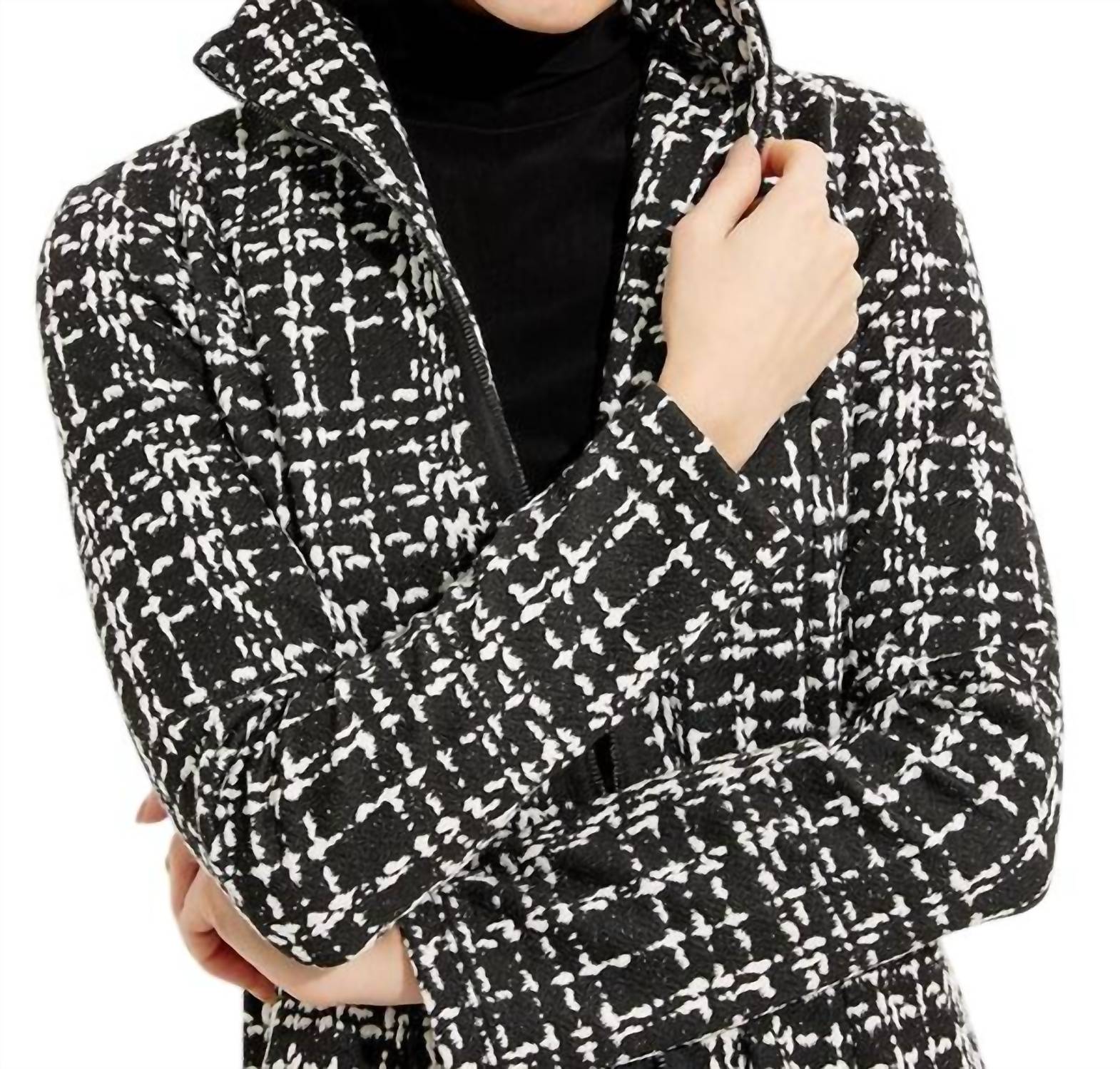 Joseph Ribkoff Plaid Knit A-line Swing Dress in black white - women's dress - view 5