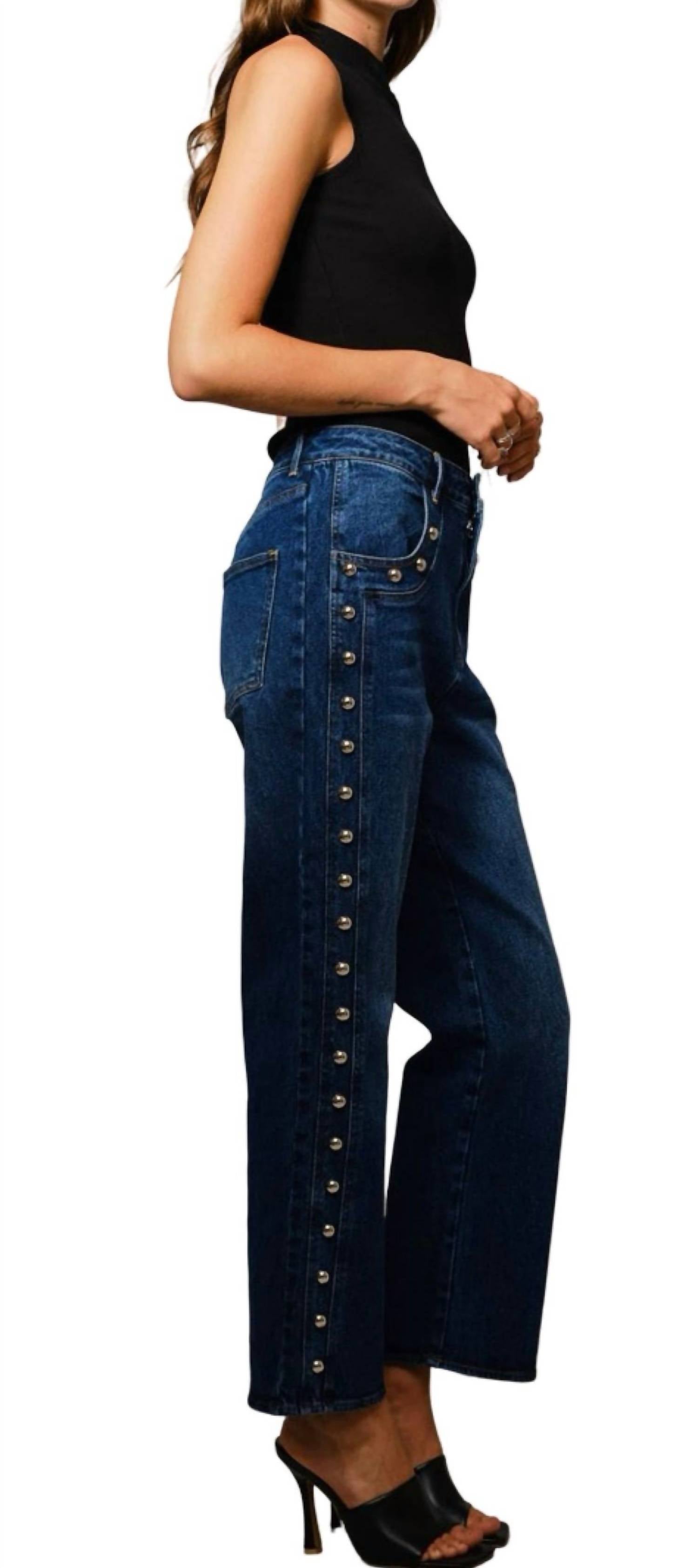 Blue B - Metal Studded Mid Rise Straight Fit Jeans