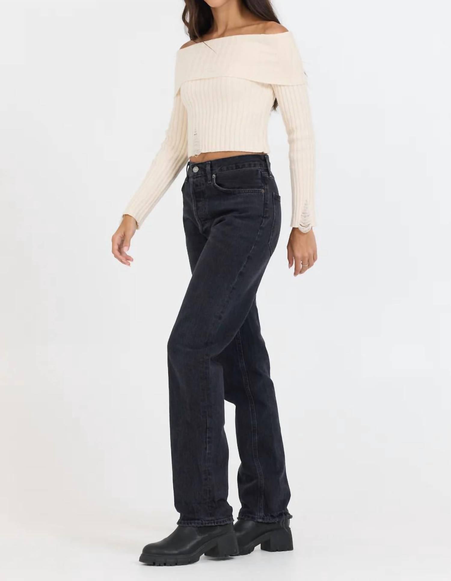 Vintage Havana - Distressed Off Shoulder Sweater