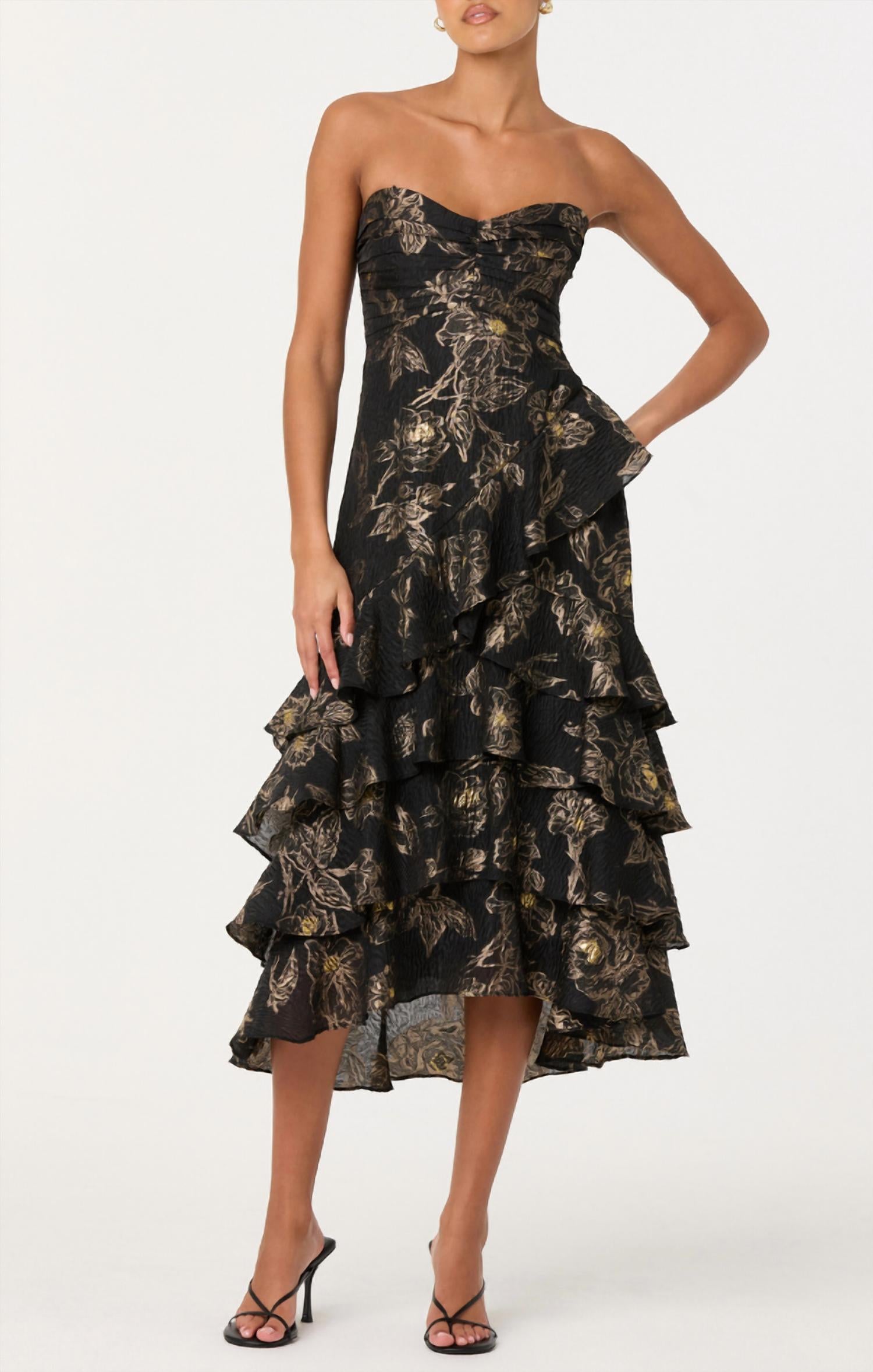 Astr - Marysia Strapless Metallic Floral Midi Dress