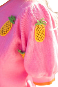 Voy - Sunny Pineapple Puff Sleeve Knit Top